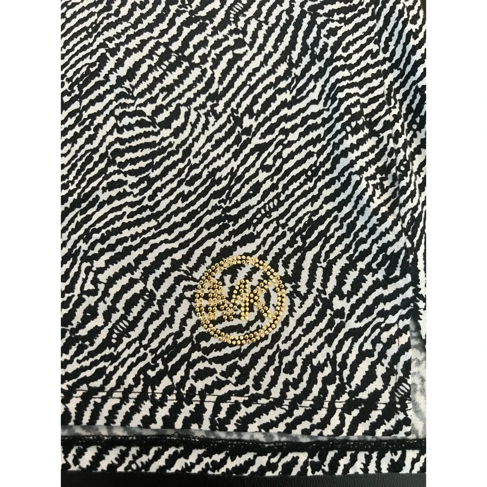 Michael Kors Zebra Print Sleeveless Top Gold Zip Shoulder Studded Logo L (1189)